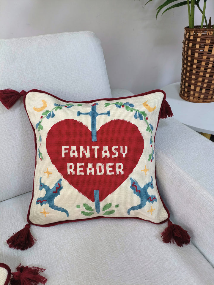 Fantasy Reader Needle Point Pillow (PREORDER)