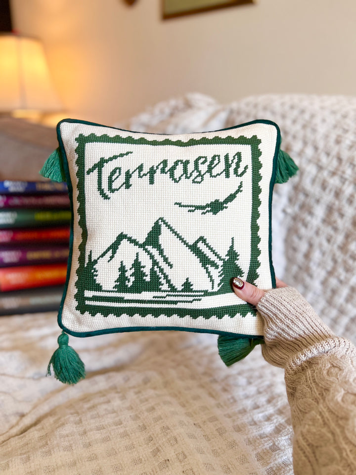 Terrasen Stamp Mini Needle Point Pillow (PREORDER)