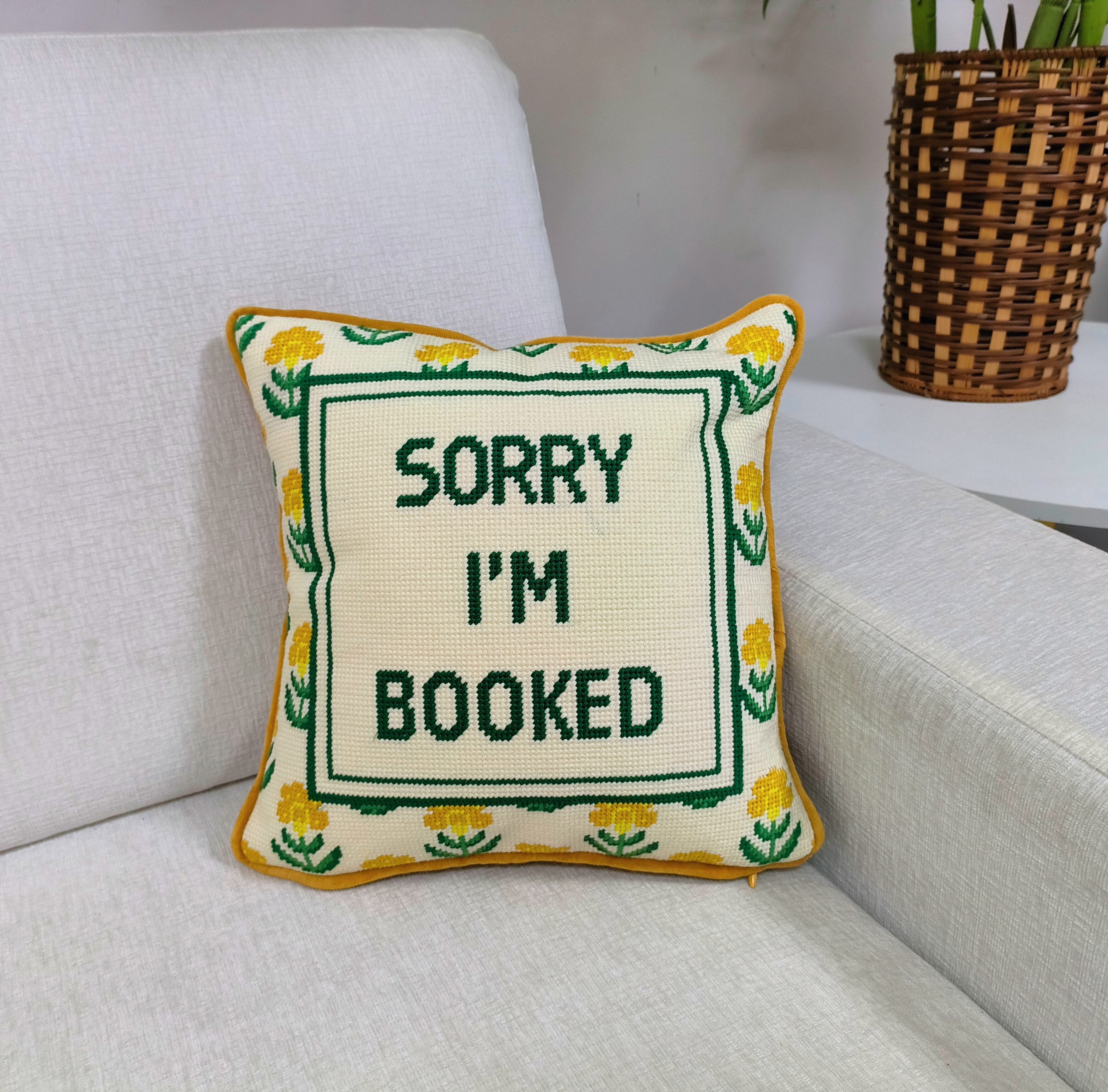 Sorry I'm Booked Needle Point Pillow (PREORDER)